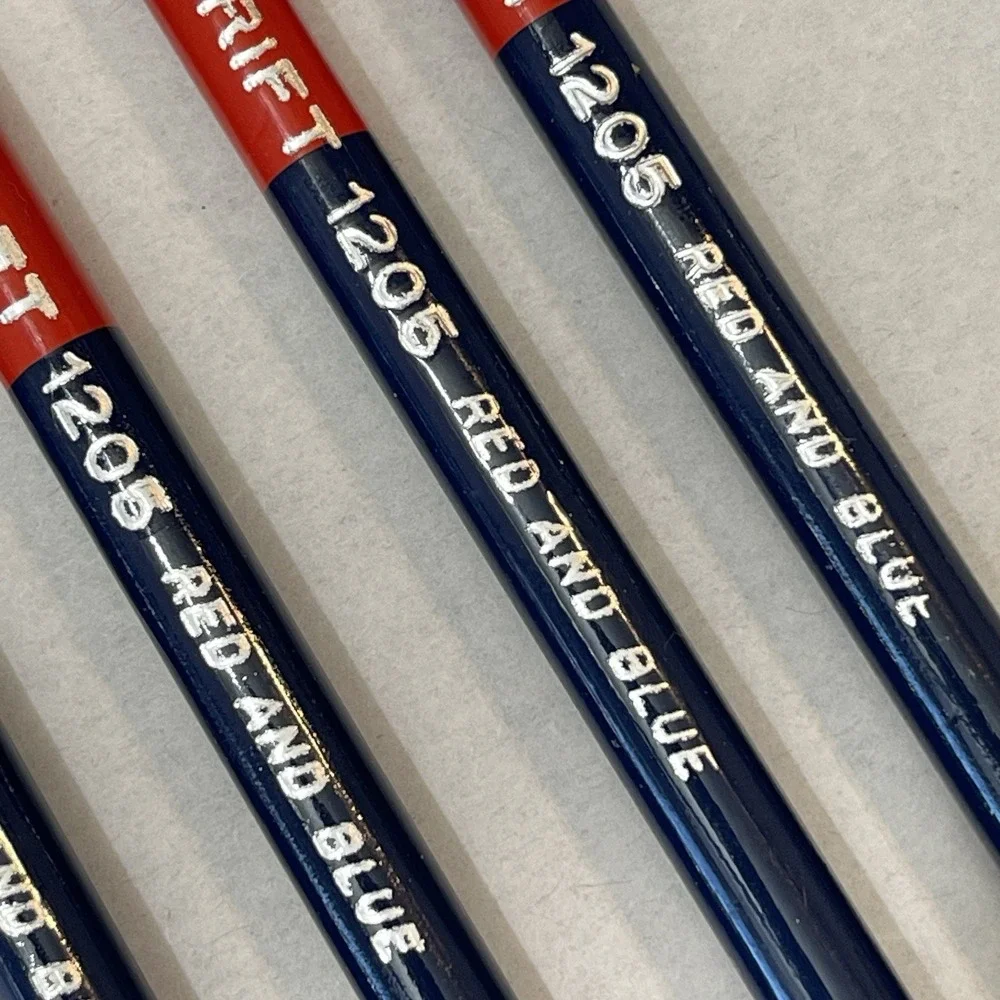 Vintage Dixon Thrift 1205 Red Blue Checking Pencil Lot 4 Pocket Clip USA Made